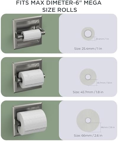 FORIOUS Recessed Toilet Paper Holder Stainless Steel Durable Wall-Mounted Tissue Roll Dispenser