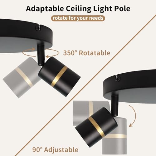 Track Lighting Kit - 360 Degree Rotatable Ceiling Lighting with Black Design E26 compatible