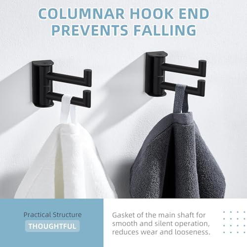 Angle Simple Swivel Towel Hook 3-Piece Stainless Steel Black for Bathroom