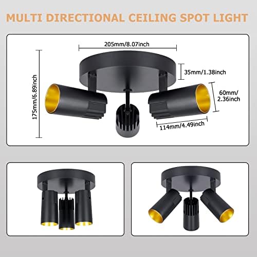 TitiGeeli 3-Light Matte Black Track Ceiling Spotlight