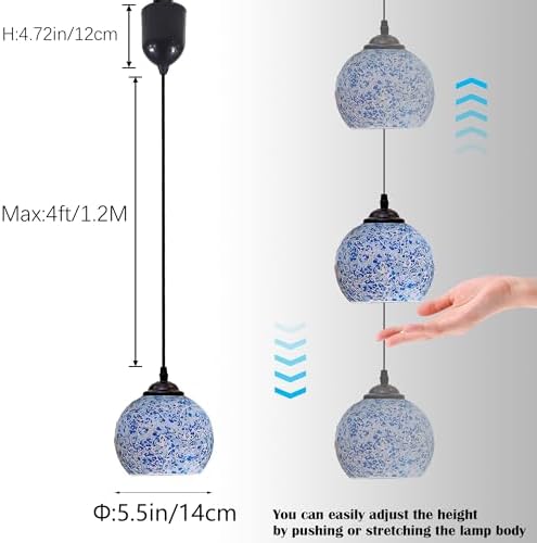 Adjustable Blue Art Glass Pendant Light