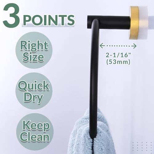 APLusee Premium SS Hand Towel Ring Black Gold Modern Design for Bathroom