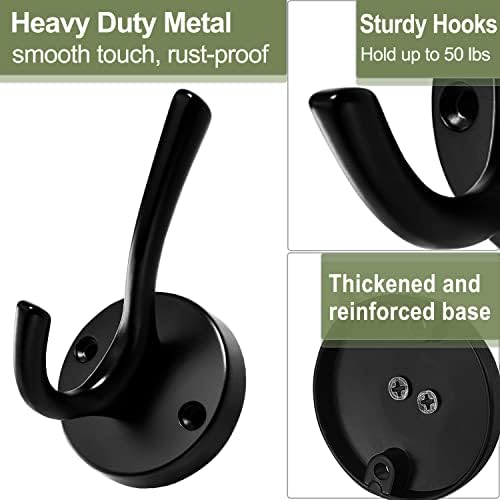 TOFIIGREM 3-Pack Double Wall Hooks Black Robe Hand Towels Heavy Duty Metal