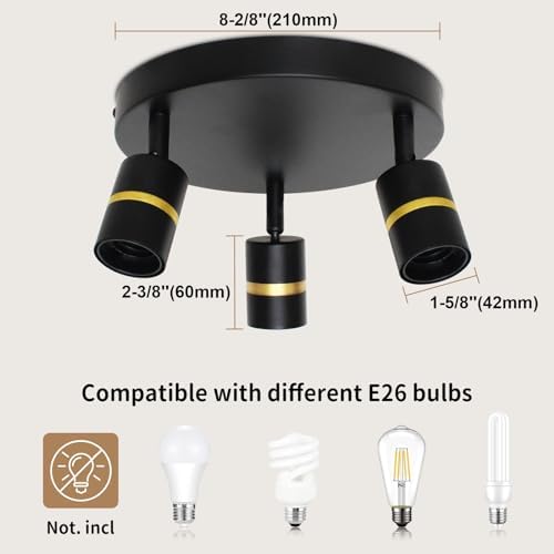 Track Lighting Kit - 360 Degree Rotatable Ceiling Lighting with Black Design E26 compatible
