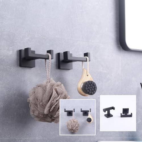GERZWY Matte Black Bathroom Towel Hook 2-Piece Set