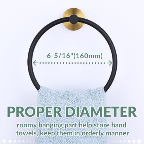 APLusee Premium SS Hand Towel Ring Black Gold Modern Design for Bathroom