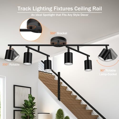 Bricosmocon 6 Light Track Lighting Kit - Matte Black with Rotatable Arms