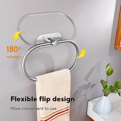 Premium 304 Stainless Steel Towel Ring with Adhesive Easy Installation