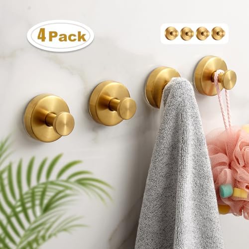 2-Piece Gold Suction Cup Holders for Bathroom Towels Robes