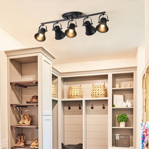 SEEBLEN 5-Light Track Lighting Kit Adjustable Industrial Black Track Lighting Fixtures Ceiling