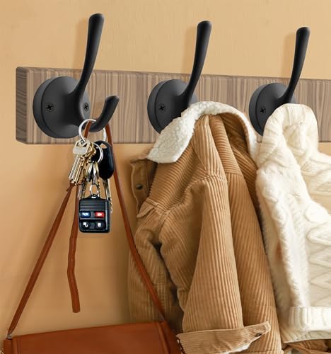 TOFIIGREM 3-Pack Double Wall Hooks Black Robe Hand Towels Heavy Duty Metal