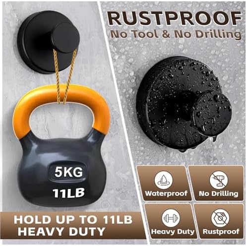 Reusable Heavy Duty Suction Cup Hooks for Bathroom Kitchen Shower Matte Black