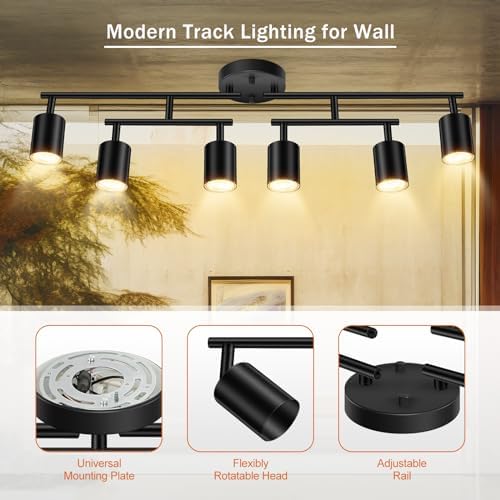 Bricosmocon 6 Light Track Lighting Kit - Matte Black with Rotatable Arms