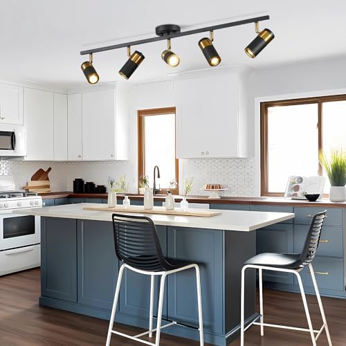 Modern Track Lighting 5 Light Ceiling Kit Black Gold