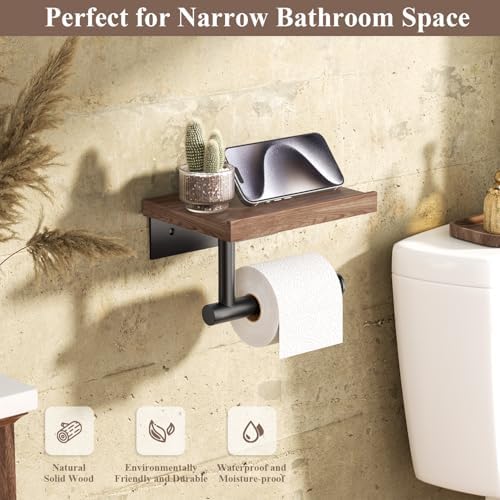 Sturdy Elegant Toilet Paper Holder with Wooden Shelf for Bathroom