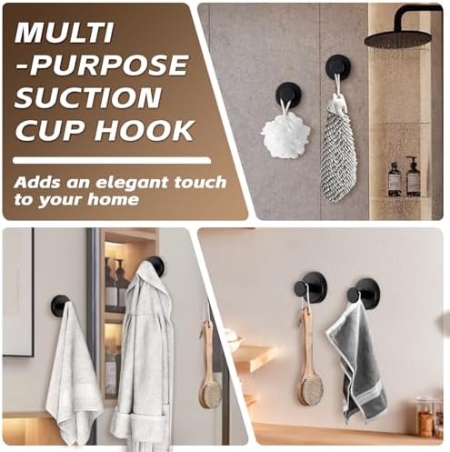 Reusable Heavy Duty Suction Cup Hooks for Bathroom Kitchen Shower Matte Black