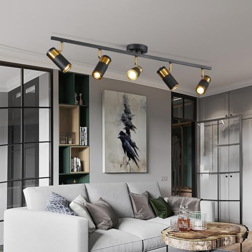 Modern Track Lighting 5 Light Ceiling Kit Black Gold