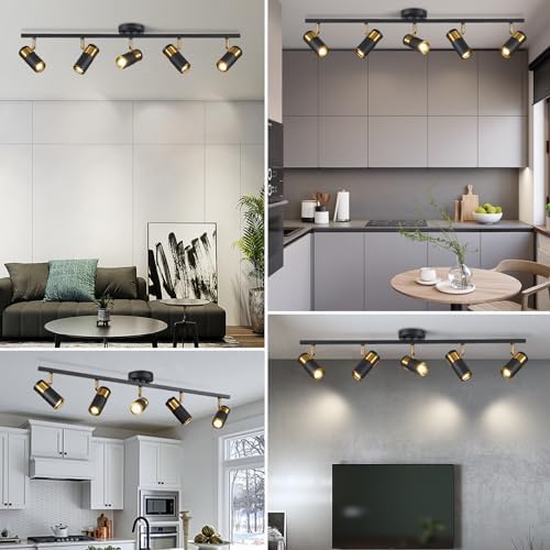 Modern Track Lighting 5 Light Ceiling Kit Black Gold