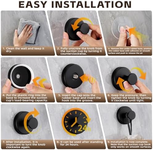 Reusable Heavy Duty Suction Cup Hooks for Bathroom Kitchen Shower Matte Black