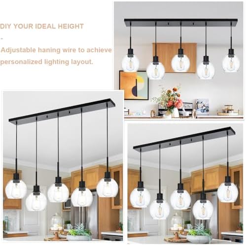 5-Lights Black Ceiling Mount Pendant Light