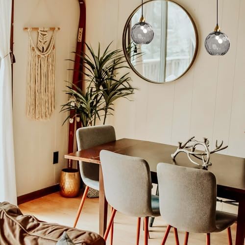 Adjustable Pendant Light with Smoke Gray Glass Shade E26