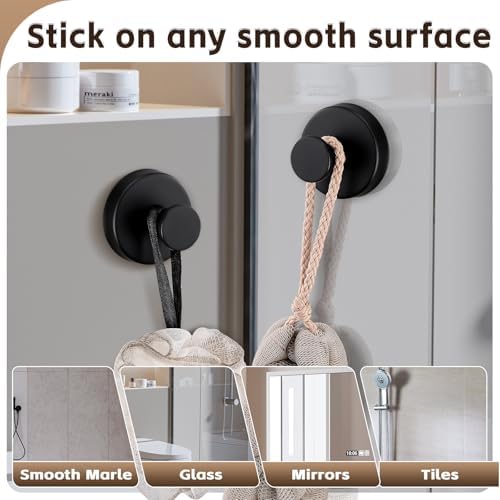 Reusable Heavy Duty Suction Cup Hooks for Bathroom Kitchen Shower Matte Black
