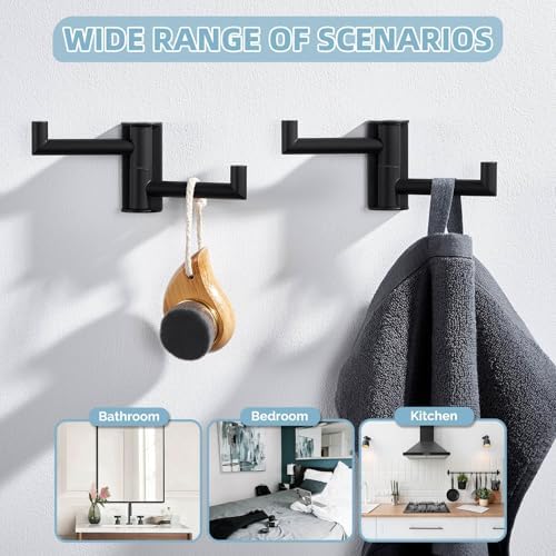 Angle Simple Swivel Towel Hook 3-Piece Stainless Steel Black for Bathroom