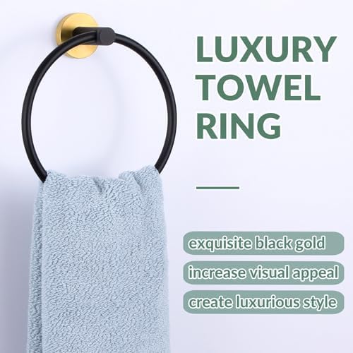APLusee Premium SS Hand Towel Ring Black Gold Modern Design for Bathroom