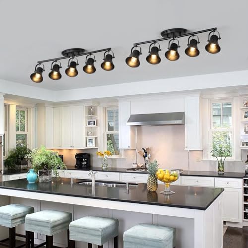 SEEBLEN 5-Light Track Lighting Kit Adjustable Industrial Black Track Lighting Fixtures Ceiling