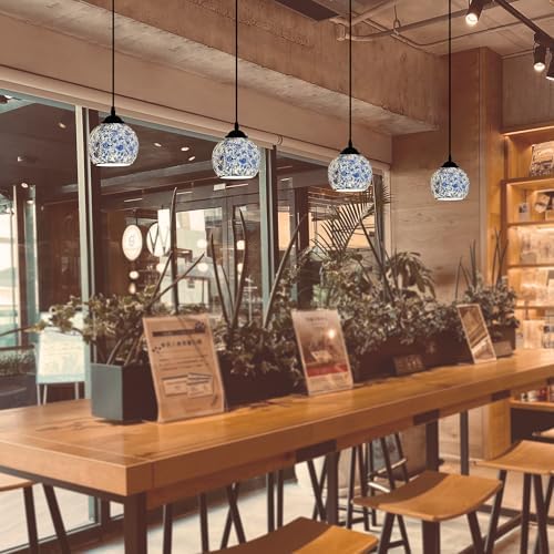 Adjustable Blue Art Glass Pendant Light