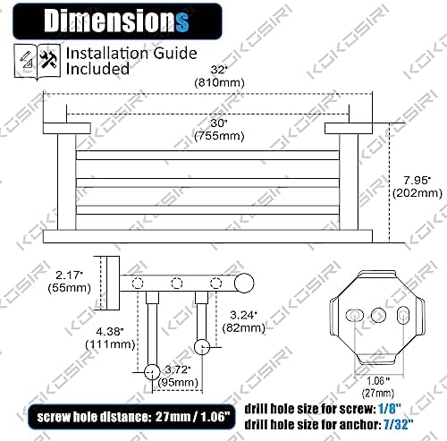 Sturdy 32-inch Towel Bar with Brushed Nickel for Home Bathroom Use