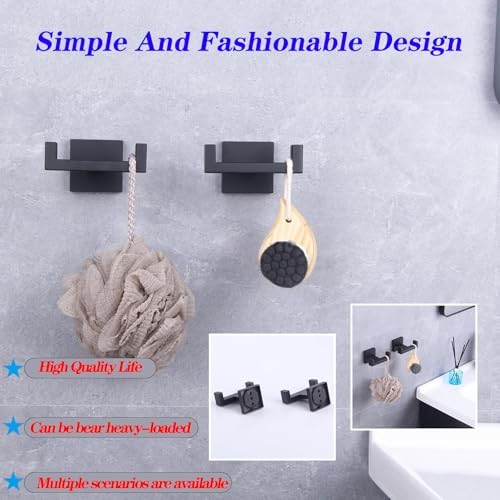 GERZWY Matte Black Bathroom Towel Hook 2-Piece Set