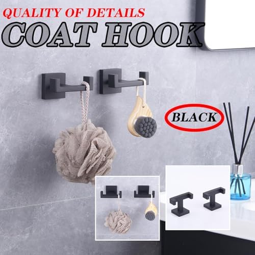 GERZWY Matte Black Bathroom Towel Hook 2-Piece Set